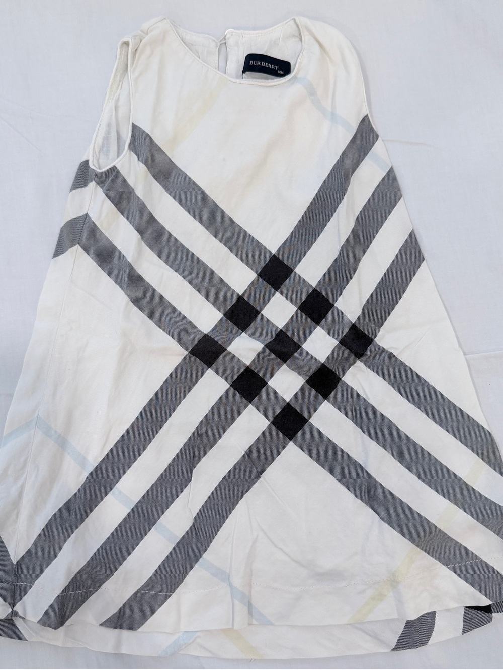 Authentic Burberry Kids Nova Check Sleeveless Dress White Gray Black Plaid 12M